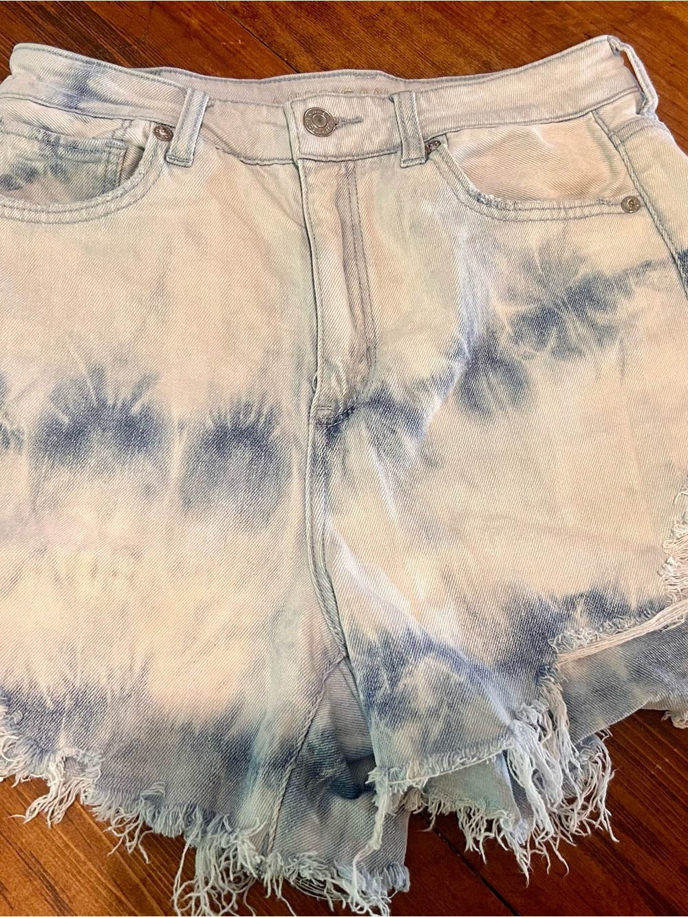 American Eagle Outfitters Blue Tie-Dye Frayed Hem Jean Shorts
